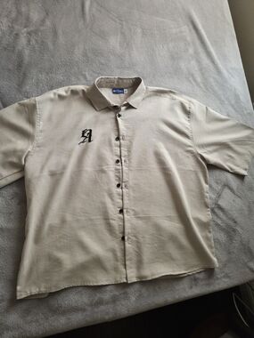 Optima Beige Short-Sleeve Casual Button-Down Shirt with Embroidered Logo